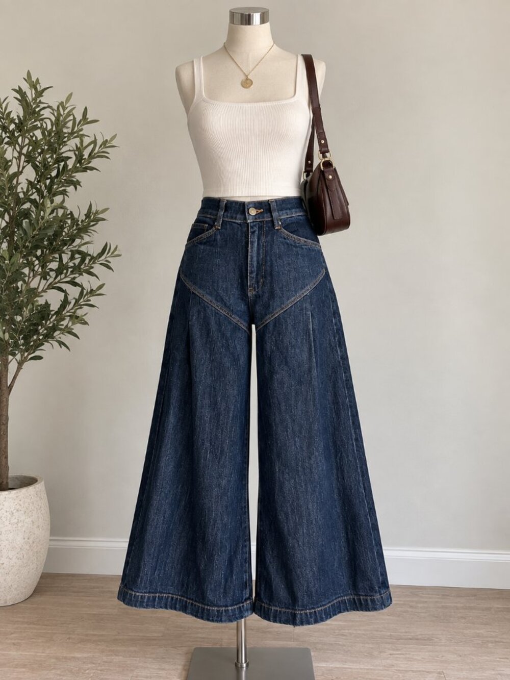 Pilcro Seamed Flounce High Rise Ultra Wide Leg Cropped Jeans 25P Dark Wash